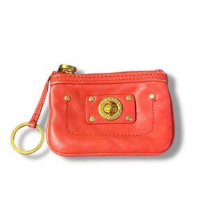 Marc Jacobs Coral Leather Keyring Coin Pouch with Gold Hardware